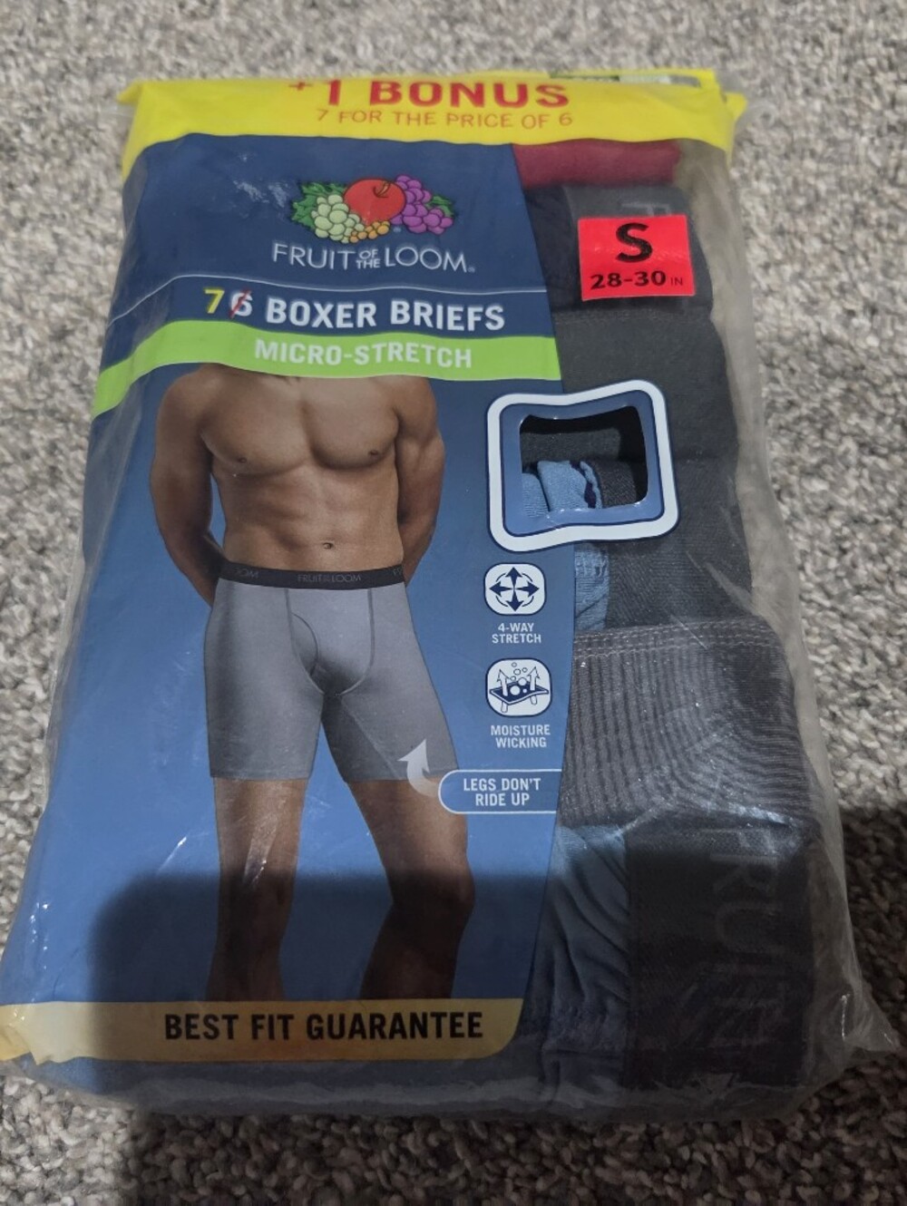 Fruit of the Loom Men’s 7-Pack Boxer Briefs Black, Gray, Navy & Charcoal Size S